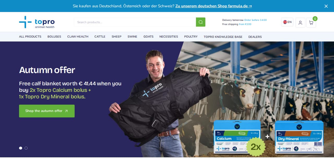 Startseite von topro.nl mit der Herbstaktion